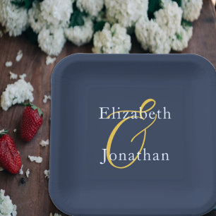 Assiettes En Carton Mariage bleu opulent