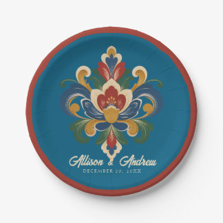 Assiettes En Carton Mariage bleu Rosemaling norvégien