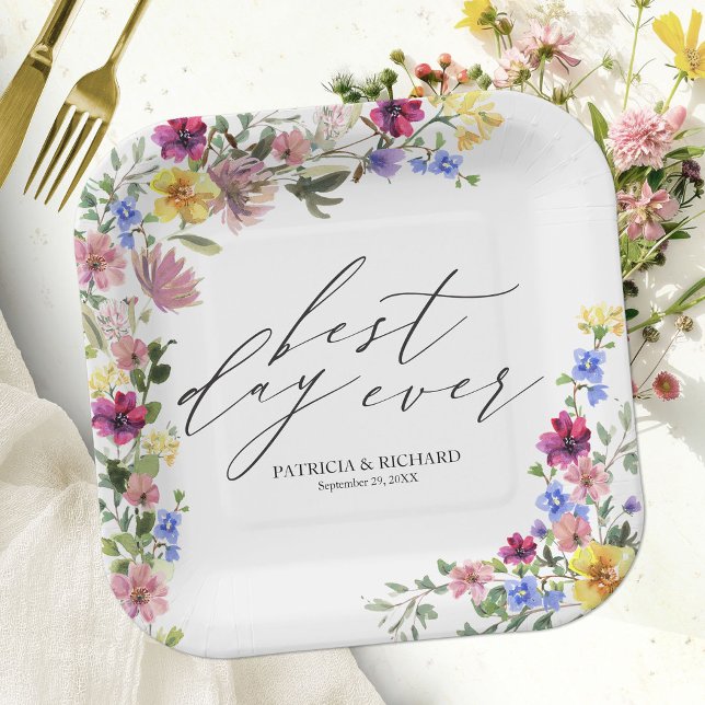 Assiettes En Carton Mariage Bohème aux Fleurs Sauvages (Créateur téléchargé)