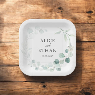 Assiettes En Carton Mariage bohème avec eucalyptus et verdure