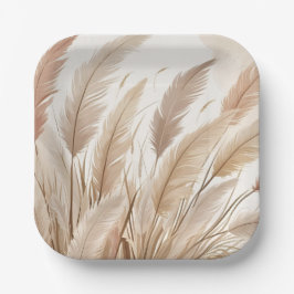 Assiettes En Carton Mariage Bohème Beige Herbe de Pampas
