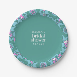 Assiettes En Carton Mariage Bohème Fleur Groovy Vert Personnalisé
