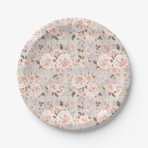 Assiettes En Carton Mariage Bois Rustique & Roses Romantiques Style Sh