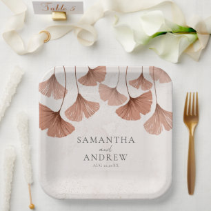Assiettes En Carton Mariage botanique aquarelle Terracotta Ginkgo