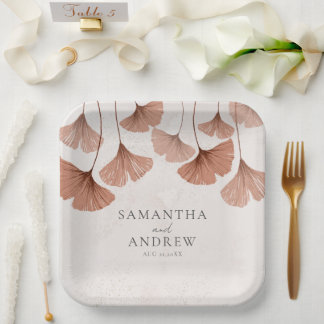 Assiettes En Carton Mariage botanique aquarelle Terracotta Ginkgo 