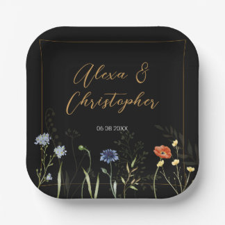 Assiettes En Carton Mariage Botanique Bohème Fleur Sauvage Sombre