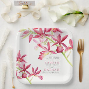 Assiettes En Carton Mariage botanique des fleurs d'orchidées rouges