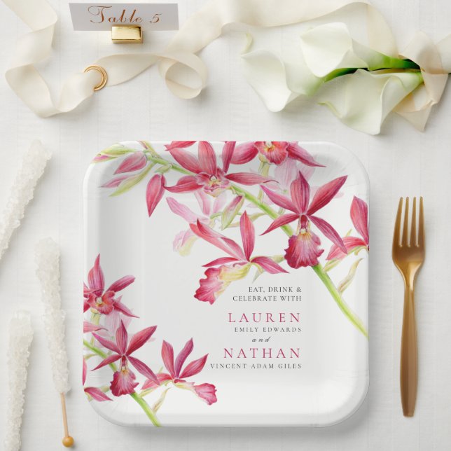 Assiettes En Carton Mariage botanique des fleurs d'orchidées rouges (Mariage)