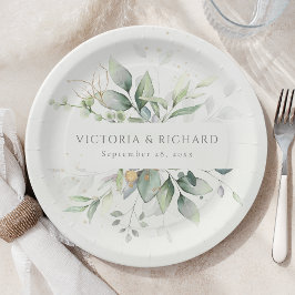 Assiettes En Carton Mariage botanique Feuille Eucalyptus Green
