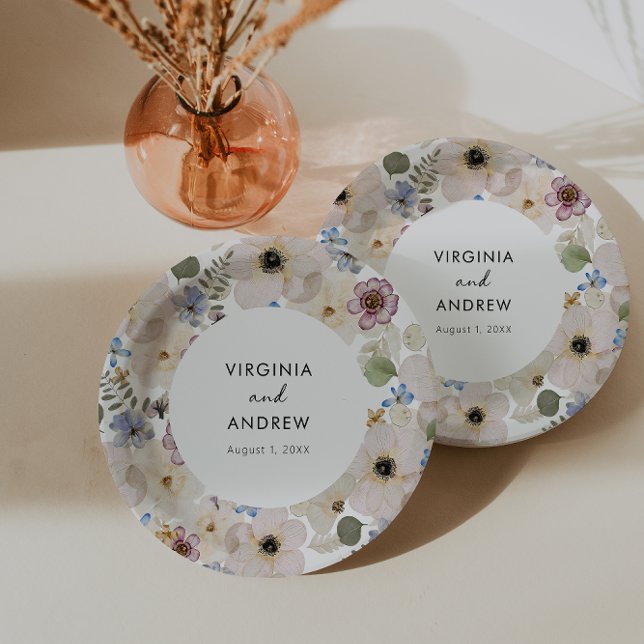 Assiettes En Carton Mariage botanique floral moderne (Modern Floral Botanical Wedding Paper Plates by Painted Paperie
)