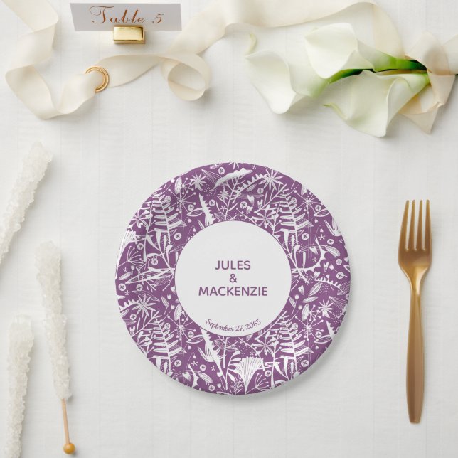 Assiettes En Carton Mariage botanique floral violet moderne (Mariage)