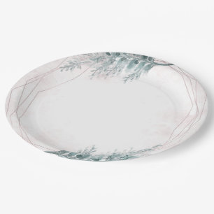 Assiettes En Carton Mariage Botanique Géométrique Aquarelle Rose
