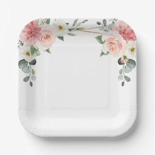 Assiettes En Carton Mariage botanique géométrique rose pâle