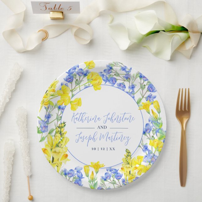 Assiettes En Carton mariage botanique jaune fleur sauvage (Mariage)