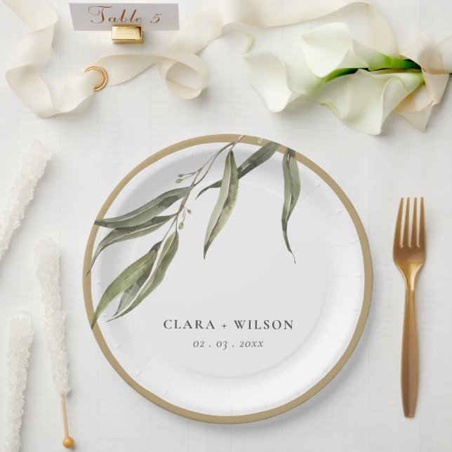 Assiettes En Carton Mariage botanique simple d'Eucalyptus (Mariage)