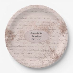 Assiettes En Carton Mariage calligraphique vintage shabby-chic or rose