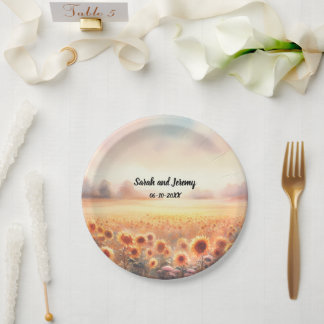 Assiettes En Carton Mariage campagnard d'aquarelle rustique Boho Sunfl