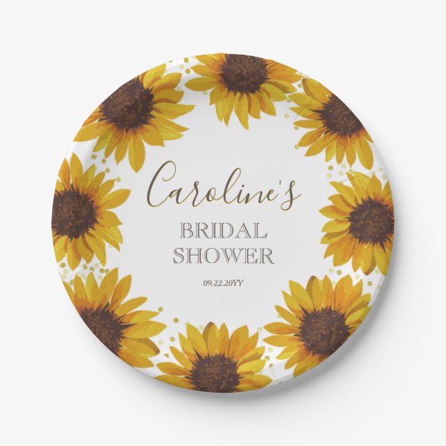 Assiettes En Carton Mariage Champêtre au Tournesol Shower Bohème Aquar (Devant)