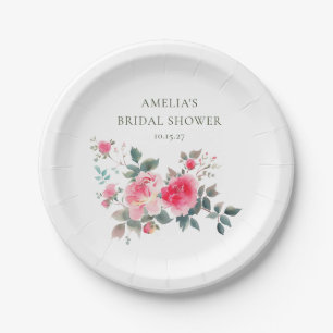 Assiettes En Carton Mariage Champêtre Fleurs Roses Rouges Roses Fines