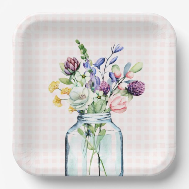 Assiettes En Carton Mariage Champêtre Rustique avec Fleurs Sauvages da (Recto)