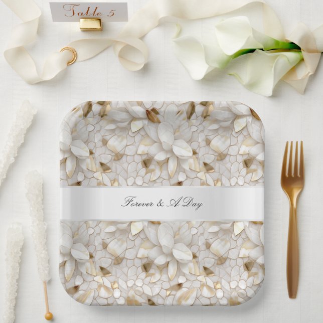 Assiettes En Carton Mariage Chic Gold Glam White Lotus Flowers (Mariage)