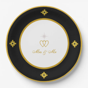Assiettes En Carton Mariage chic or noir et blanc