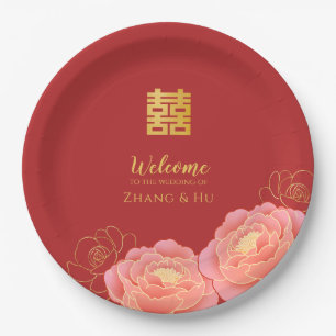 Assiettes En Carton Mariage chinois Gold Double Happy