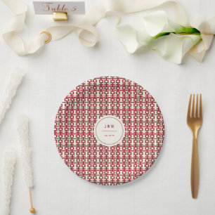 Assiettes En Carton Mariage chinois minimaliste à double bonheur rouge