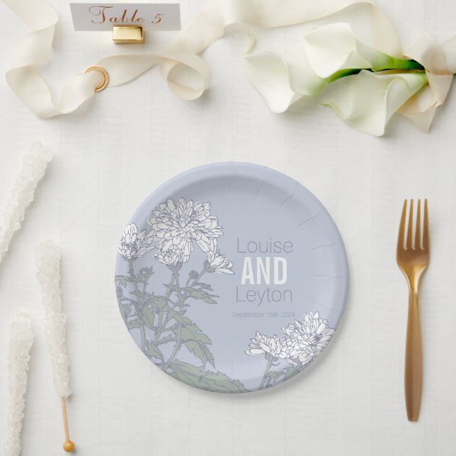 Assiettes En Carton Mariage chrysanthème fleurs blanches plaques perso (Mariage)