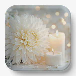 Assiettes En Carton Mariage Chrysanthemum Fleur et bougies