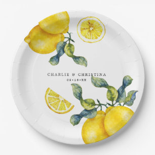 Assiettes En Carton Mariage citron aquarelle