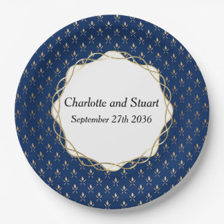 Assiettes En Carton Mariage classique bleu et or