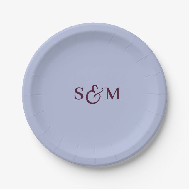 Assiettes En Carton Mariage Classique Monogramme Esperluette Pervenche (Devant)