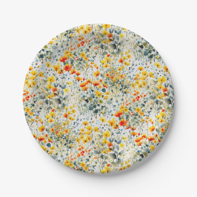 Assiettes En Carton Mariage coloré à motifs floraux d'été (Devant)