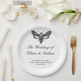 Assiettes En Carton Mariage crâne de papillon gothique – Élégance somb