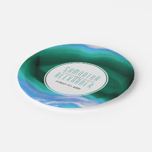 Assiettes En Carton Mariage d'agate vert et bleu