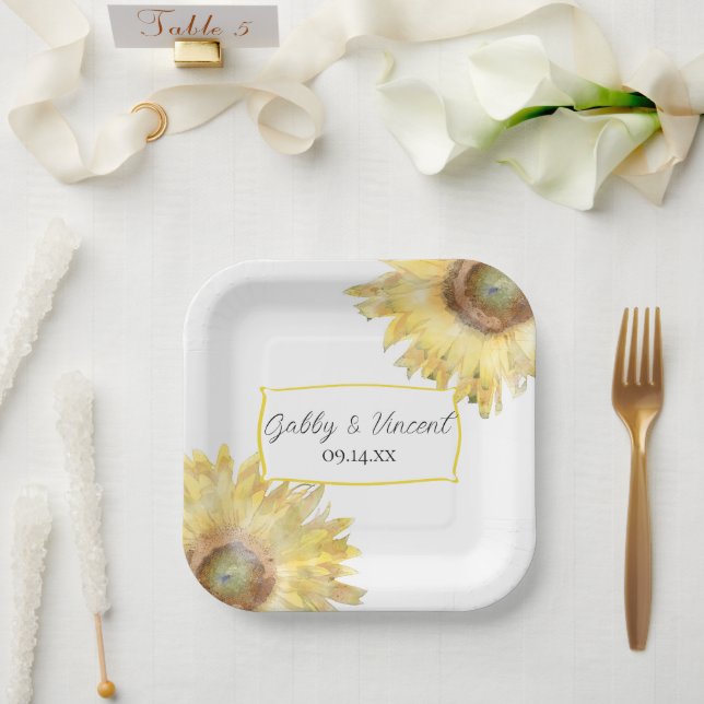 Assiettes En Carton Mariage d'aquarelle des tournesols jaunes (Mariage)