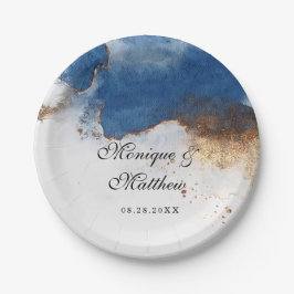 Assiettes En Carton Mariage d'aquarelle en cuivre rouille bleu