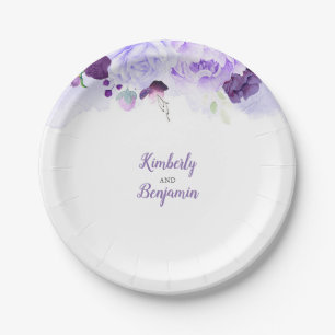 Assiettes En Carton Mariage d'aquarelle florale pourpre