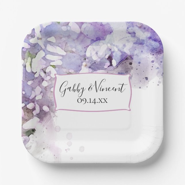 Assiettes En Carton Mariage d'aquarelle florale violet Lilac (Recto)