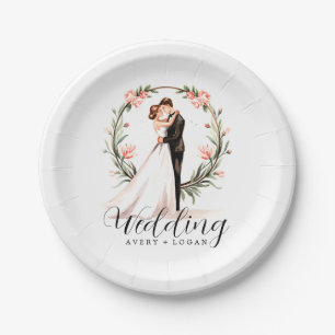 Assiettes En Carton mariage d'aquarelle mariée et mariée