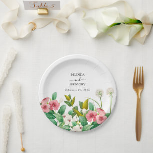 Assiettes En Carton Mariage d'aquarelle périphérique fleur sauvage