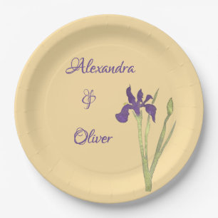 Assiettes En Carton Mariage d'aquarelle Purple & Gold Iris