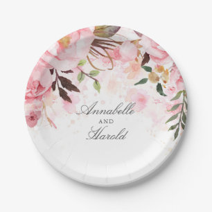 Assiettes En Carton Mariage d'aquarelle rose