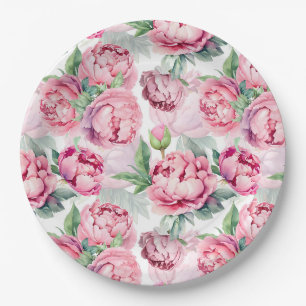 Assiettes En Carton Mariage d'aquarelle rose pâle