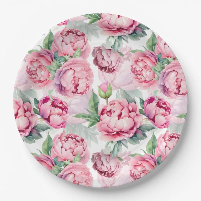 Assiettes En Carton Mariage d'aquarelle rose pâle (Devant)