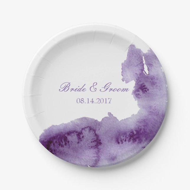 Assiettes En Carton Mariage d'aquarelle ultra violet élégant (Devant)