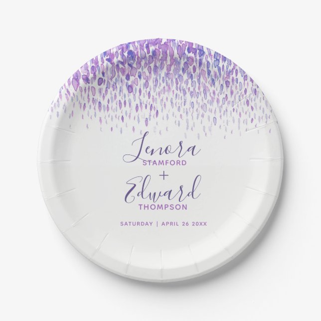Assiettes En Carton Mariage d'aquarelle violet en cascade (Devant)