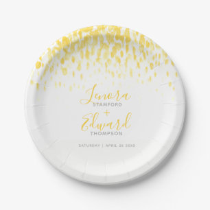 Assiettes En Carton Mariage d'art gris-jaune cascade