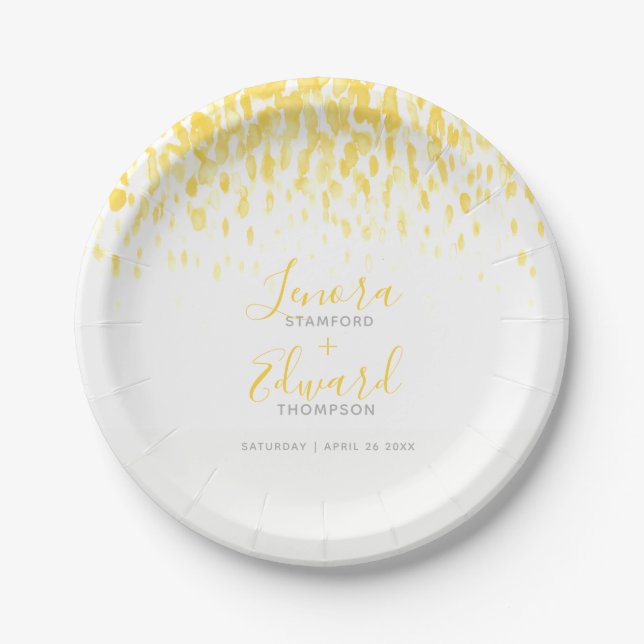Assiettes En Carton Mariage d'art gris-jaune cascade (Devant)